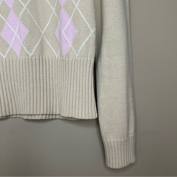 Villager Liz Claiborne Women S Y2K Argyle Turtleneck Sweater Pink Tan Preppy - Picture 4 of 8